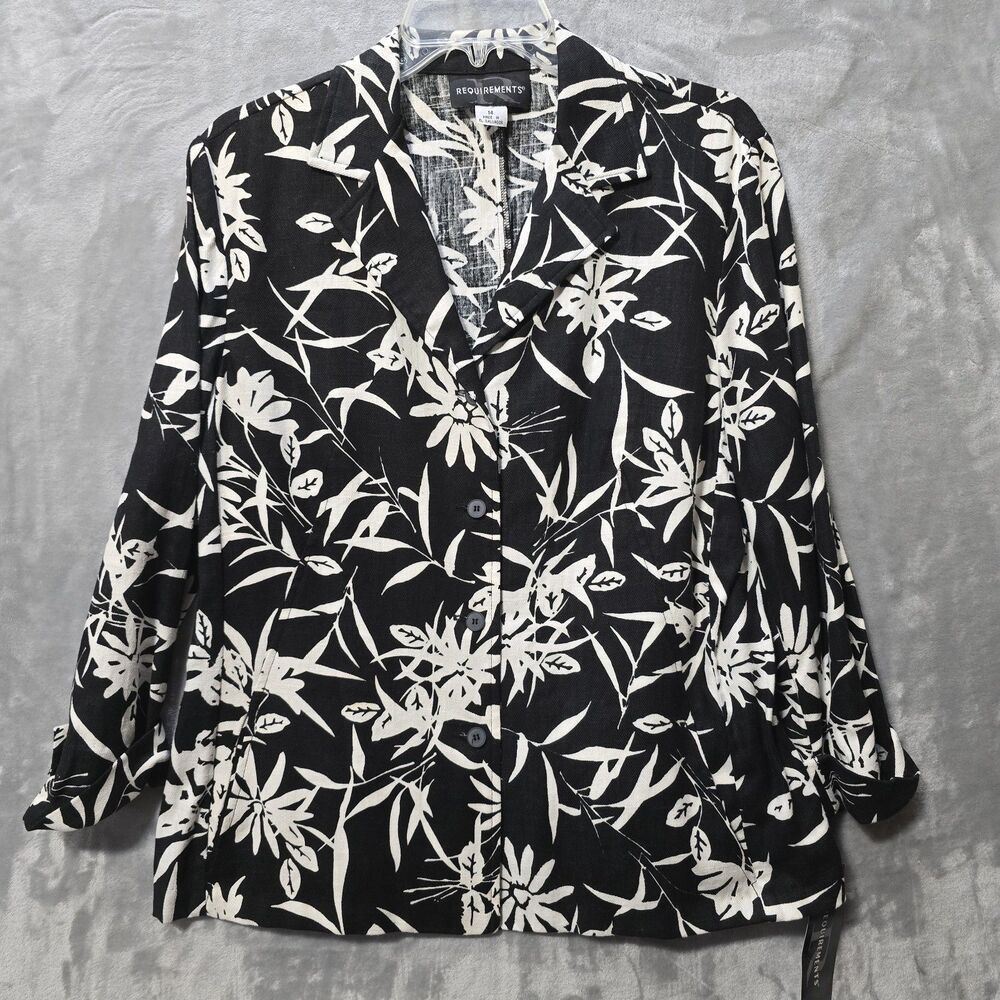 NWT Requirements Shacket Womens 14 Black White Palm Beach Linen Rayon Pockets